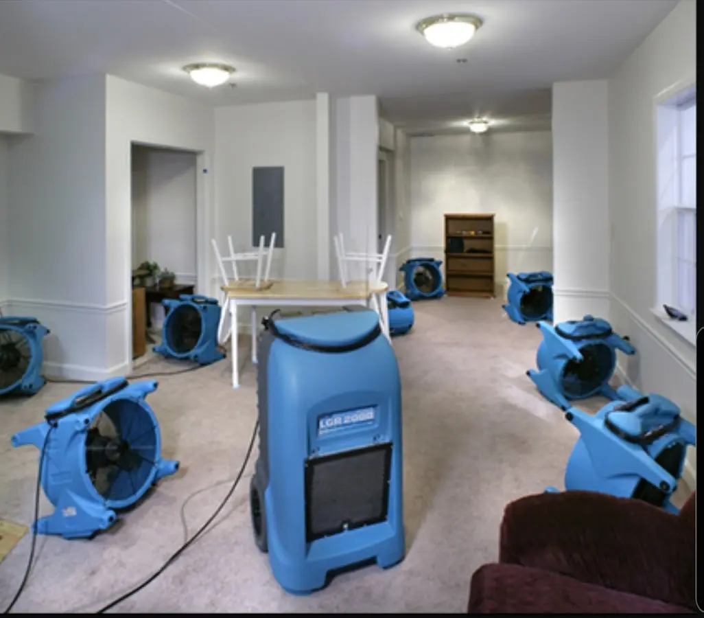 Air movers and dehumidifier setup for Water Damage Restoration in Danville